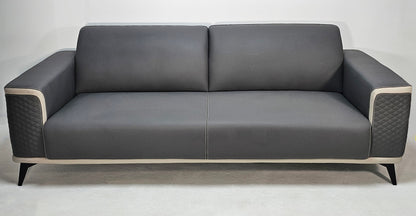 Modern Grey Leather with Cream Leather Trim Sofa - One and Triple Seat Available - JF119