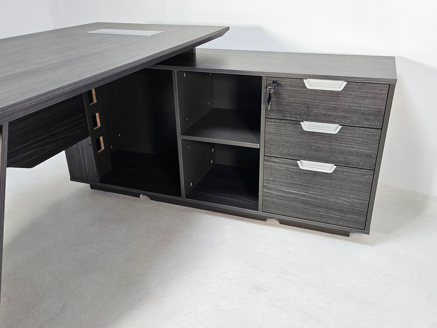 Modern Grey Oak Veneer Corner Executive Office Desk with Built in Storage - 1600mm - DG19-C-D16