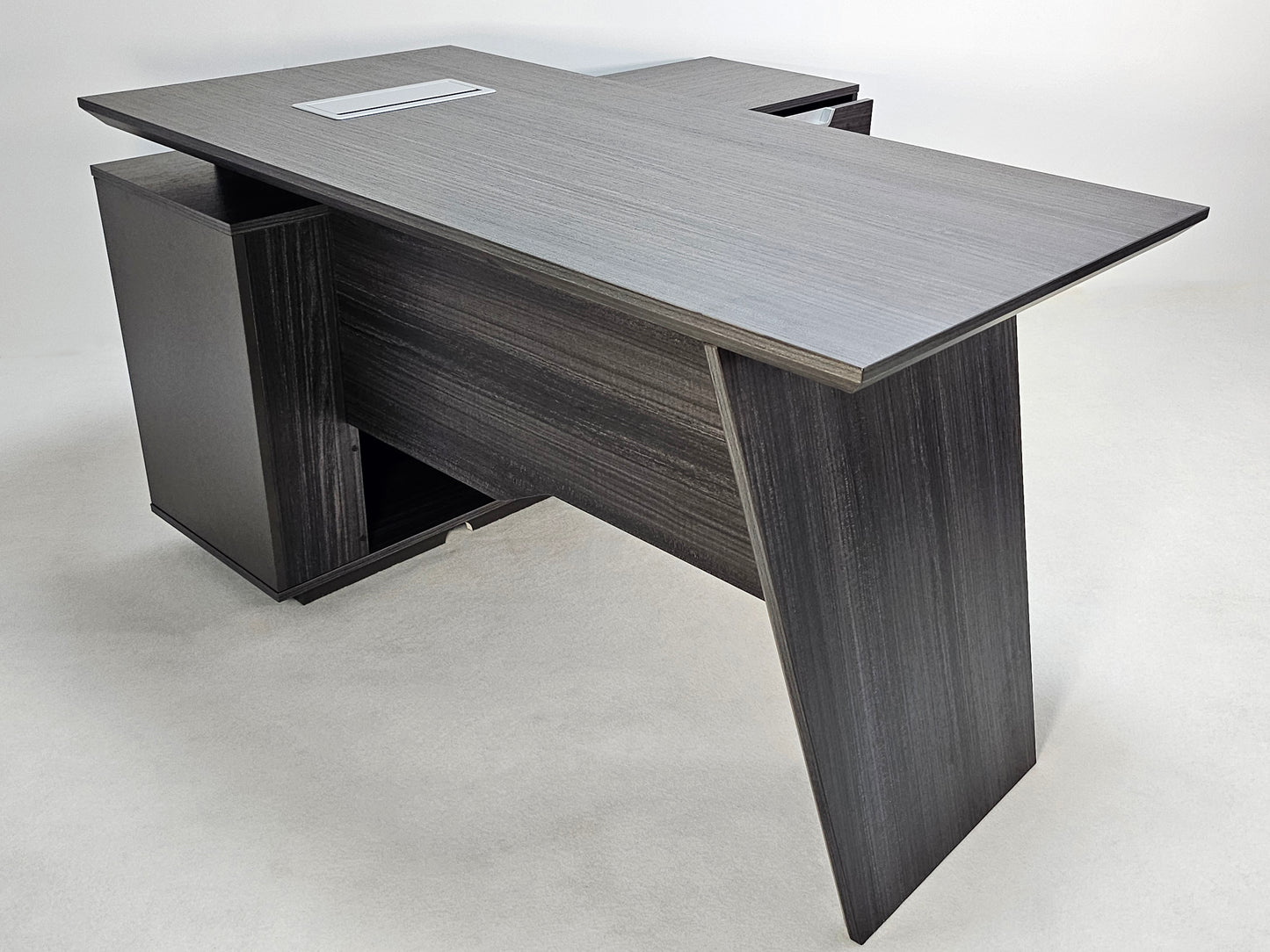 Modern Grey Oak Veneer Corner Executive Office Desk with Built in Storage - 1600mm - DG19-C-D16
