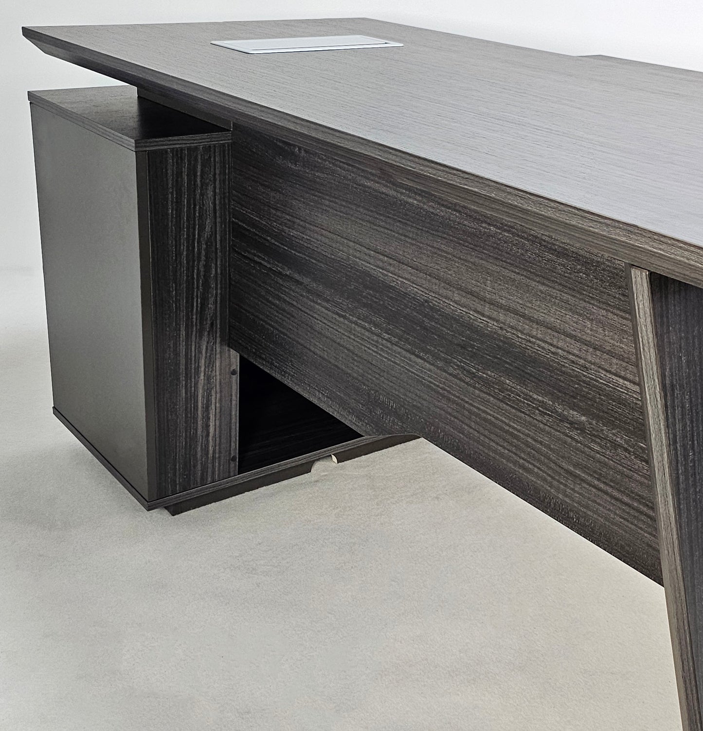 Modern Grey Oak Veneer Corner Executive Office Desk with Built in Storage - 1600mm - DG19-C-D16