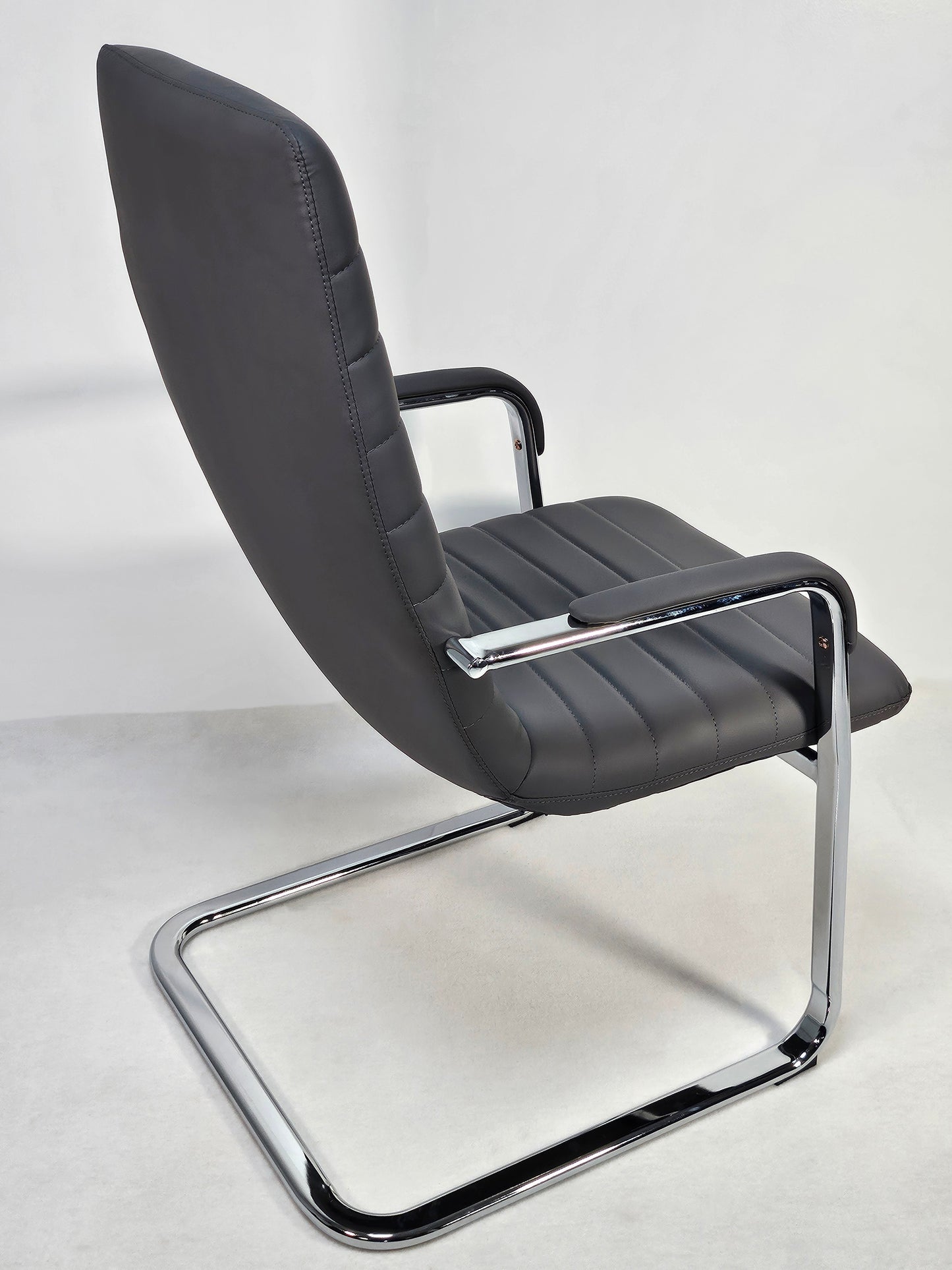 Stylish Grey Leather Cantilever Visitor Chair - HB-291C