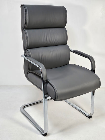 Modern High Back Grey Leather Visitor Chair - HB-286C