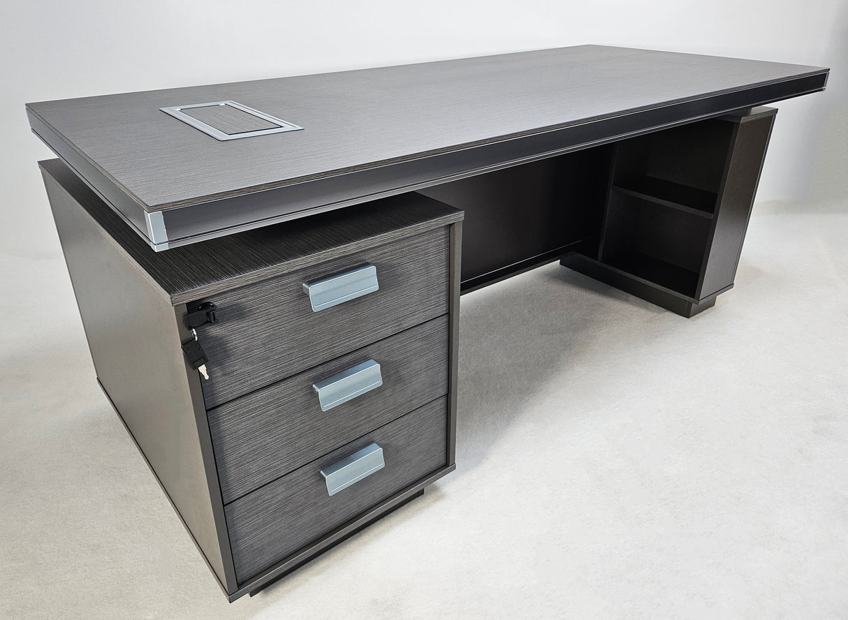 Modern Grey Aluminium Edged Melamine Straight Executive Office Desk with Full Length Top - 2000mm - WKO-FL-S-D0520