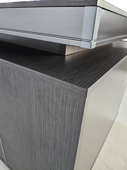 Modern Grey Aluminium Edged Melamine Corner Executive Office Desk with Full Length Top - 1600mm, 1800mm or 2000mm - WKO-FL-S-D05