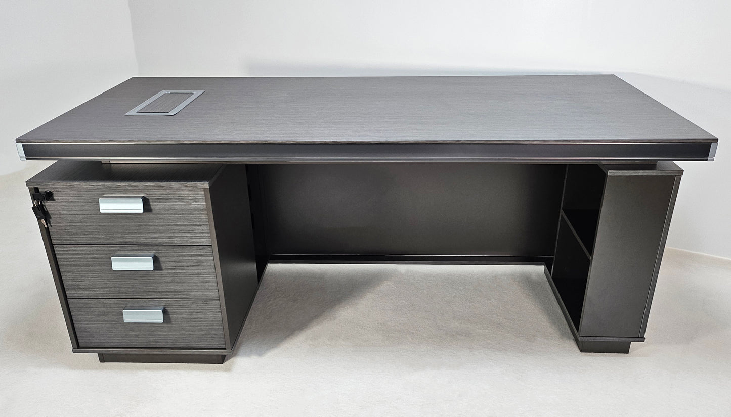 Modern Grey Aluminium Edged Melamine Corner Executive Office Desk with Full Length Top - 1600mm, 1800mm or 2000mm - WKO-FL-S-D05