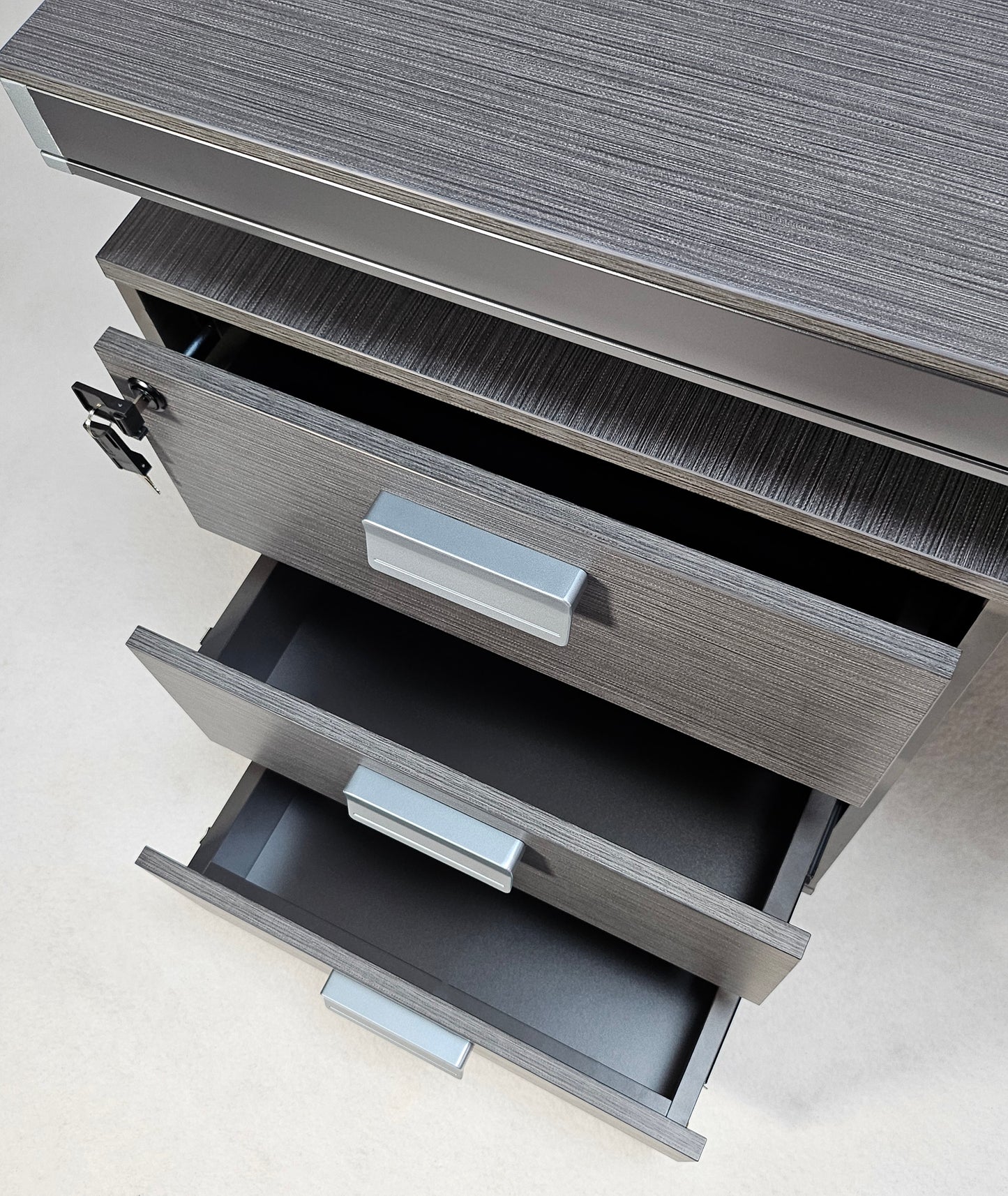 Modern Grey Aluminium Edged Melamine Corner Executive Office Desk with Full Length Top - 1600mm, 1800mm or 2000mm - WKO-FL-S-D05