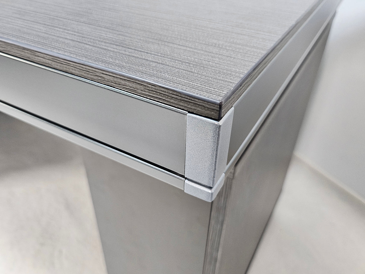 Modern Grey Aluminium Edged Melamine Corner Executive Office Desk with Full Length Top - 1600mm, 1800mm or 2000mm - WKO-FL-S-D05