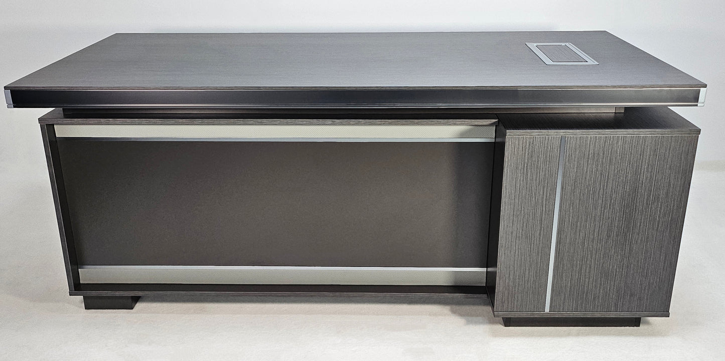 Modern Grey Aluminium Edged Melamine Corner Executive Office Desk with Full Length Top - 1600mm, 1800mm or 2000mm - WKO-FL-S-D05