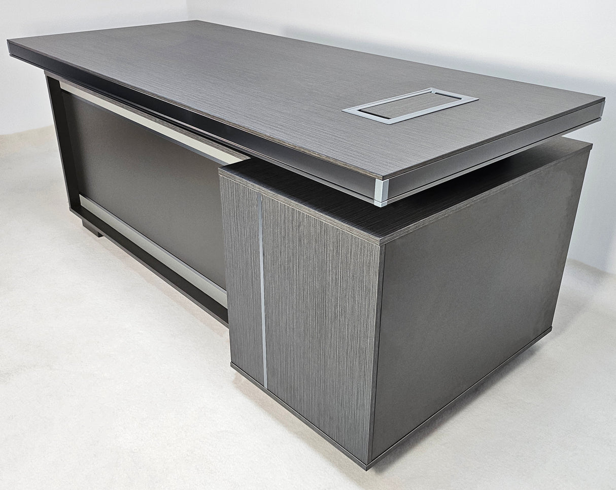 Modern Grey Aluminium Edged Melamine Corner Executive Office Desk with Full Length Top - 1600mm - WKO-FL-S-D0516