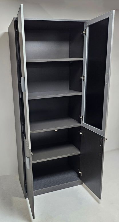 Modern Grey Oak Melamine Two Door Bookcase with Black Glass Doors - 800mm - WKO-S0408
