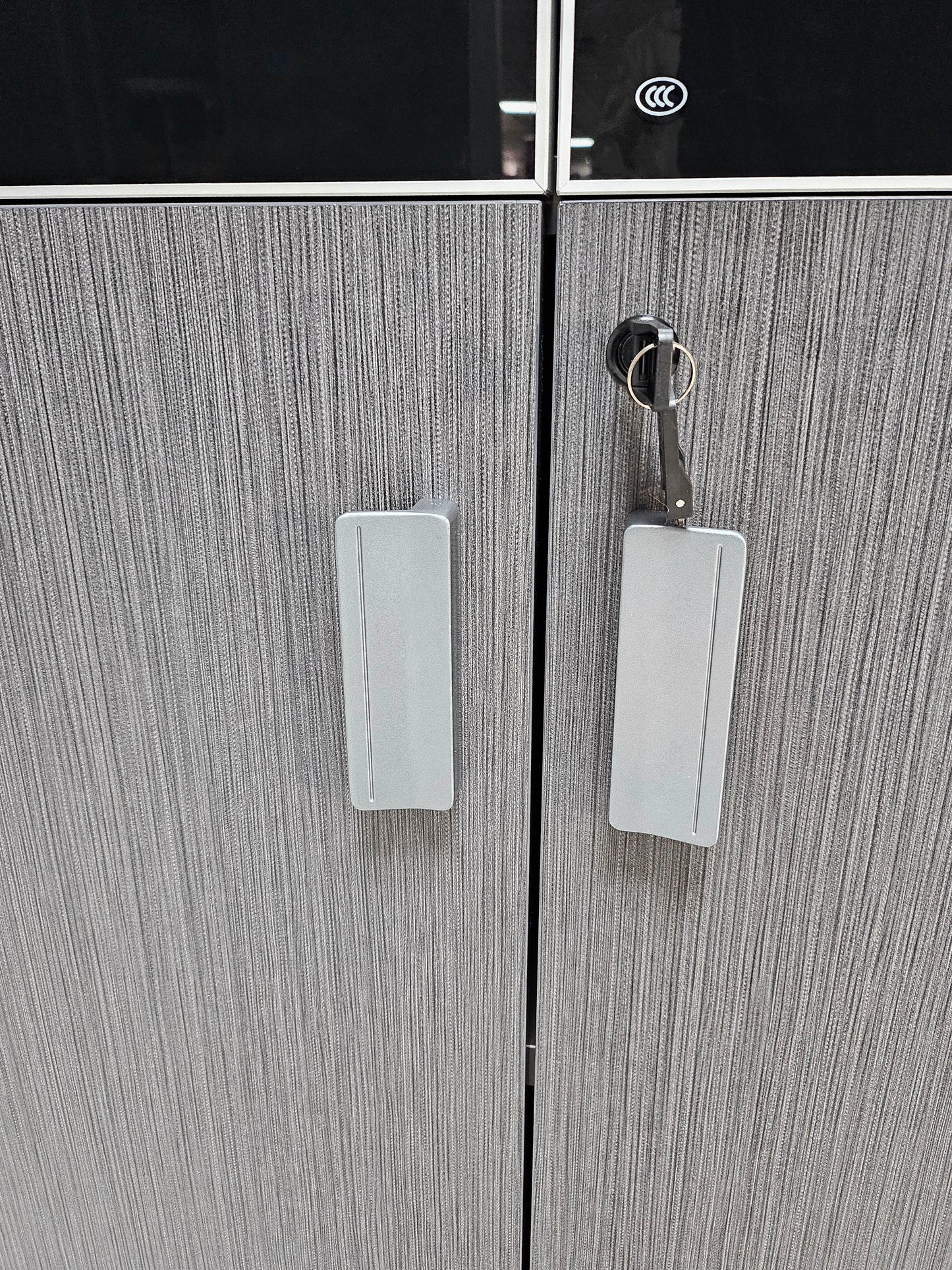 Modern Grey Oak Melamine Two Door Bookcase with Black Glass Doors - 800mm - WKO-S0408