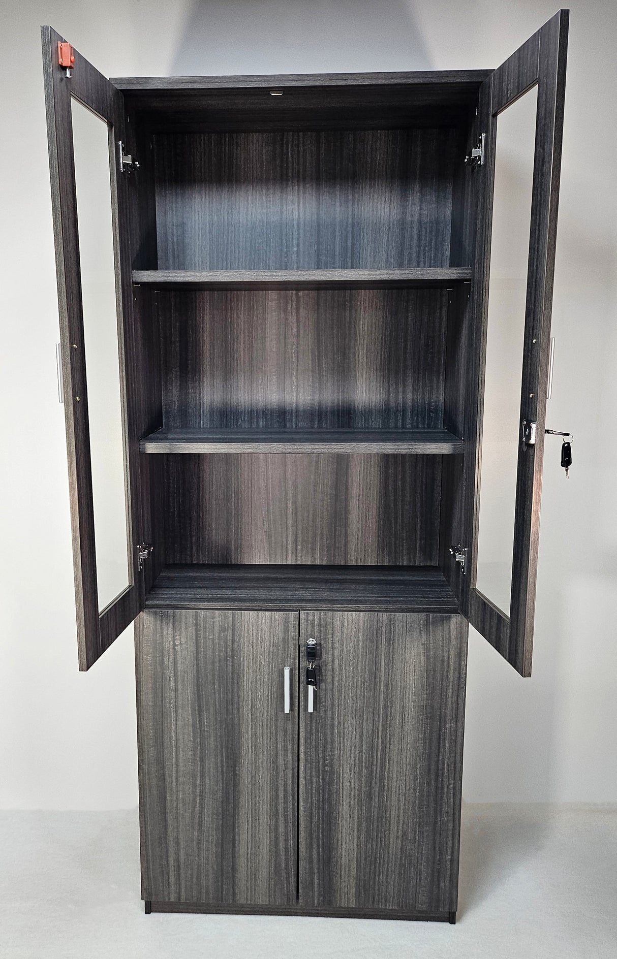 Modern Grey Oak Tall Two Door Glass Door Bookcase - CF-2000X