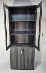 Modern Grey Oak Tall Two Door Glass Door Bookcase - CF-2000X