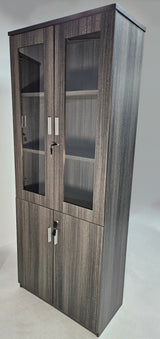 Modern Grey Oak Tall Two Door Glass Door Bookcase - CF-2000X