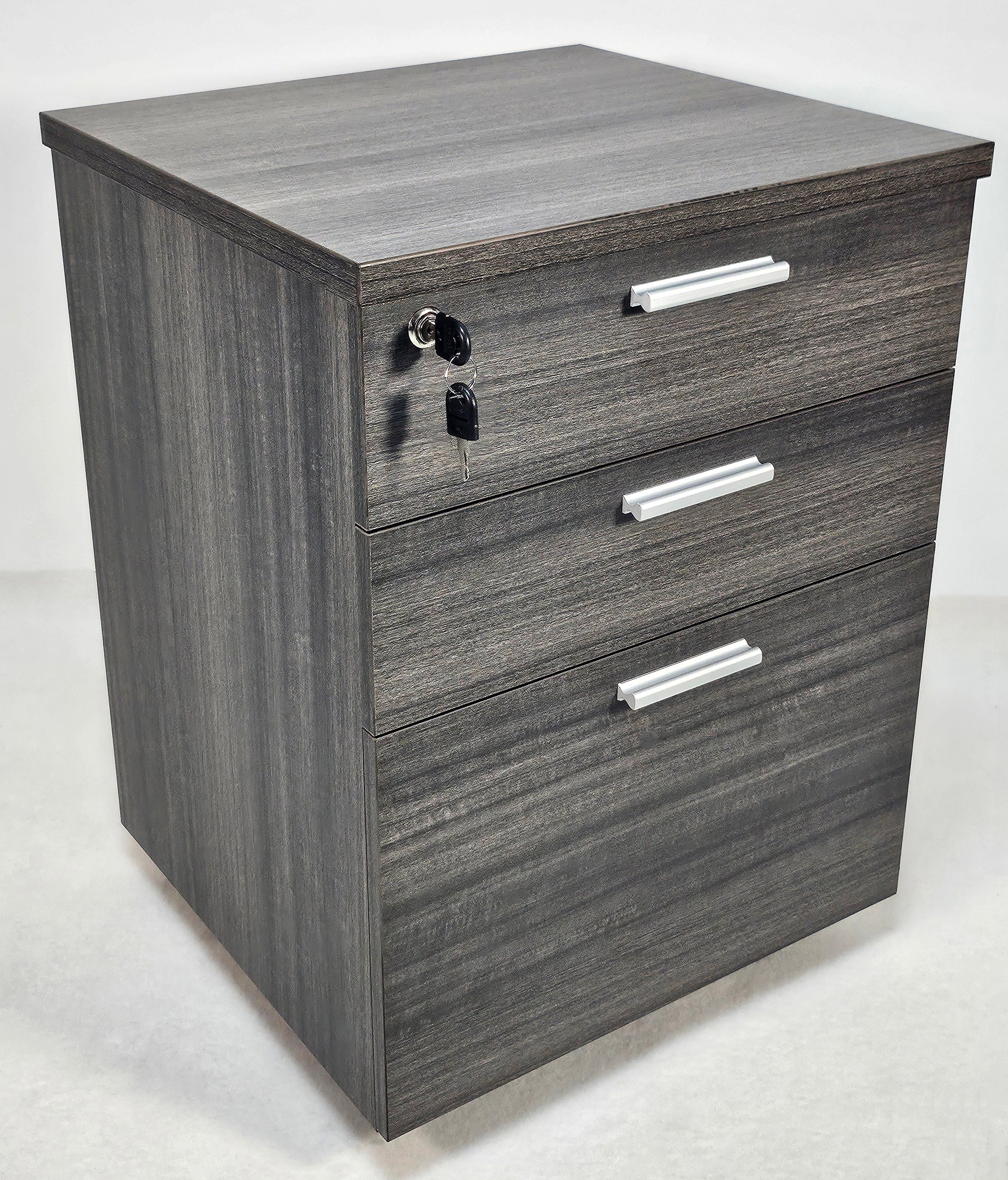 Specialising In Modern Grey Oak Three Drawer Pedestal with Filing Drawer - CF-480K Huddersfield
