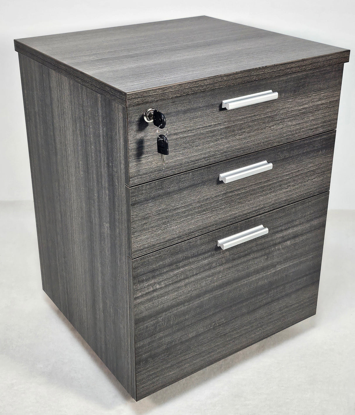 Budget Modern Grey Oak Three Drawer Pedestal with Filing Drawer - CF-480K