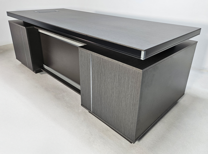 Modern Grey Aluminum Edged Melamine Straight Office Desk with Twin Pedestal - 2200mm or 2400mm - WKO-FL-S-D04