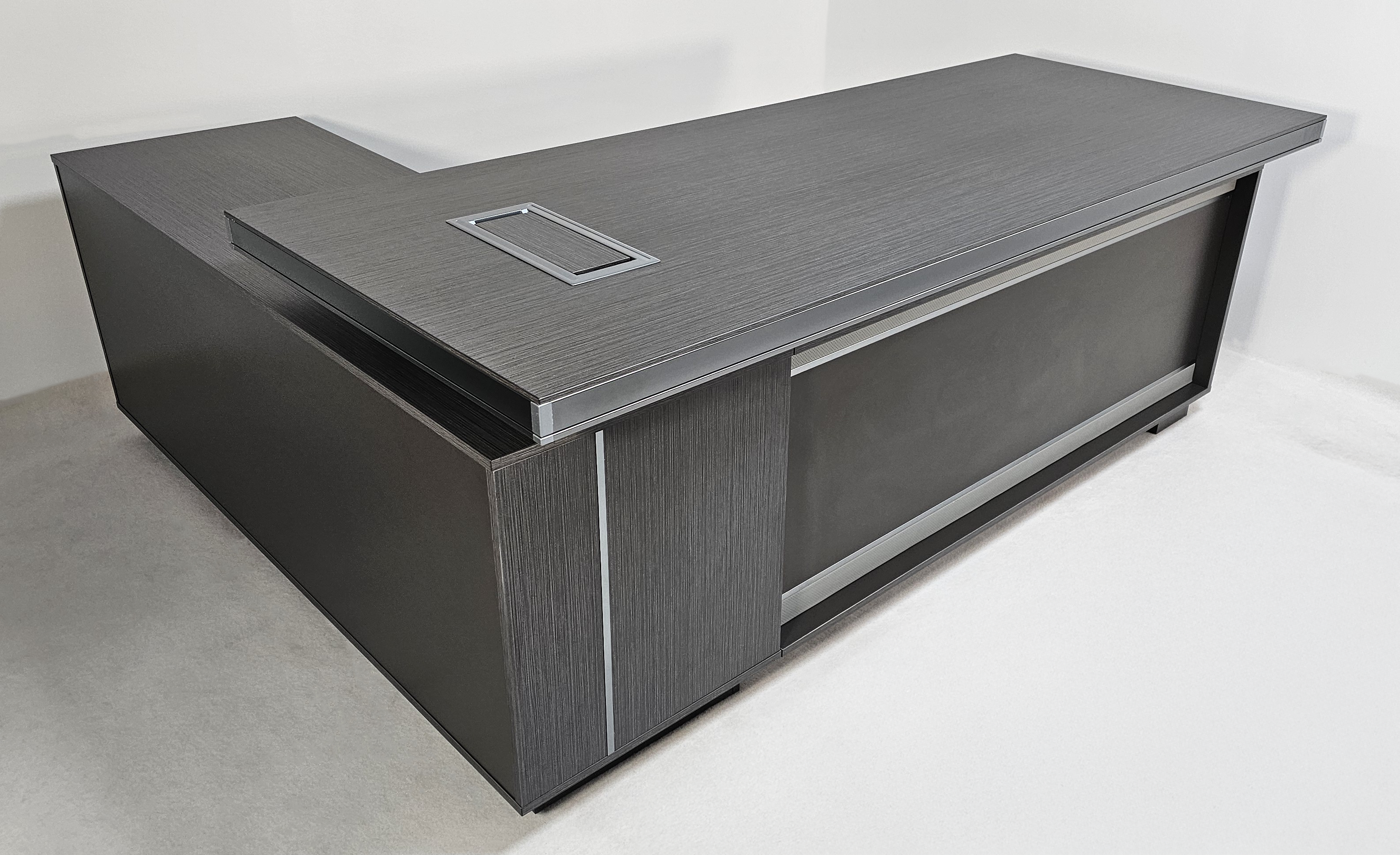 Modern Grey Aluminium Edged Melamine Corner Executive Office Desk with Full Length Top - 1800mm or 2000mm - WKO-FL-C-D05 UK