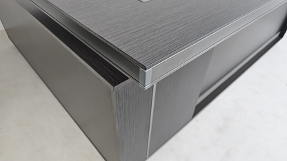 Modern Grey Aluminium Edged Melamine Corner Executive Office Desk with Full Length Top - 1800mm or 2000mm - WKO-FL-C-D05