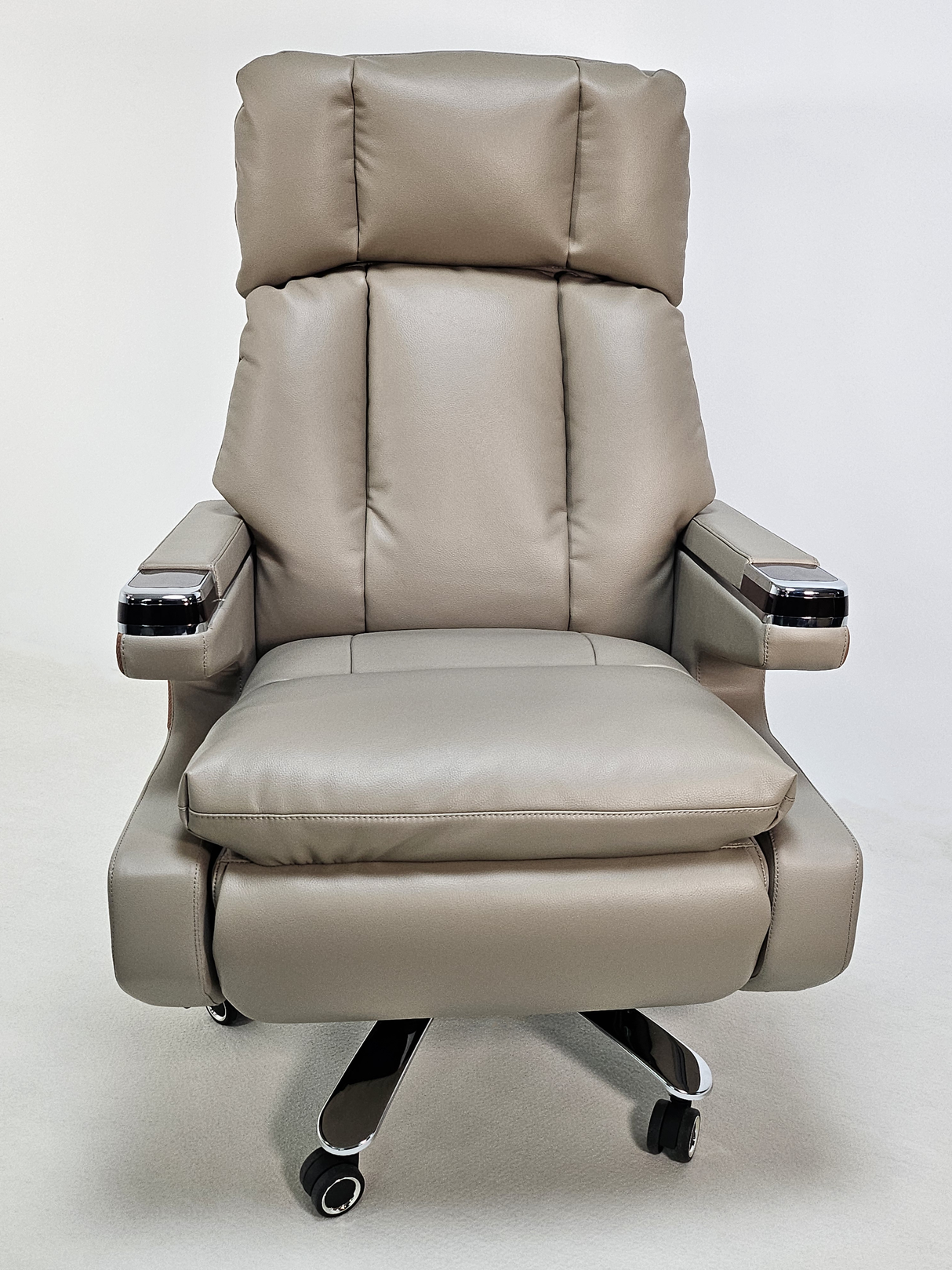 Electric Reclining Executive Leather Office Chair with USB A Charging Port - Grey Beige - A2321