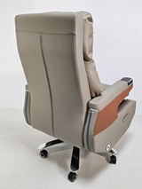 Electric Reclining Executive Leather Office Chair with USB A Charging Port - Grey Beige - A2321