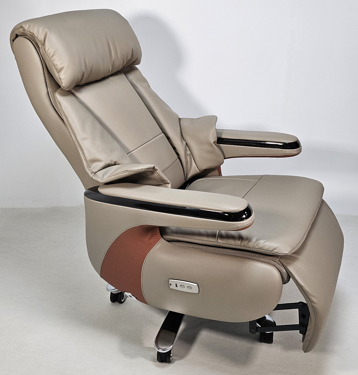 Electric Reclining Executive Leather Office Chair with USB A Charging Port - Grey Beige - A2320