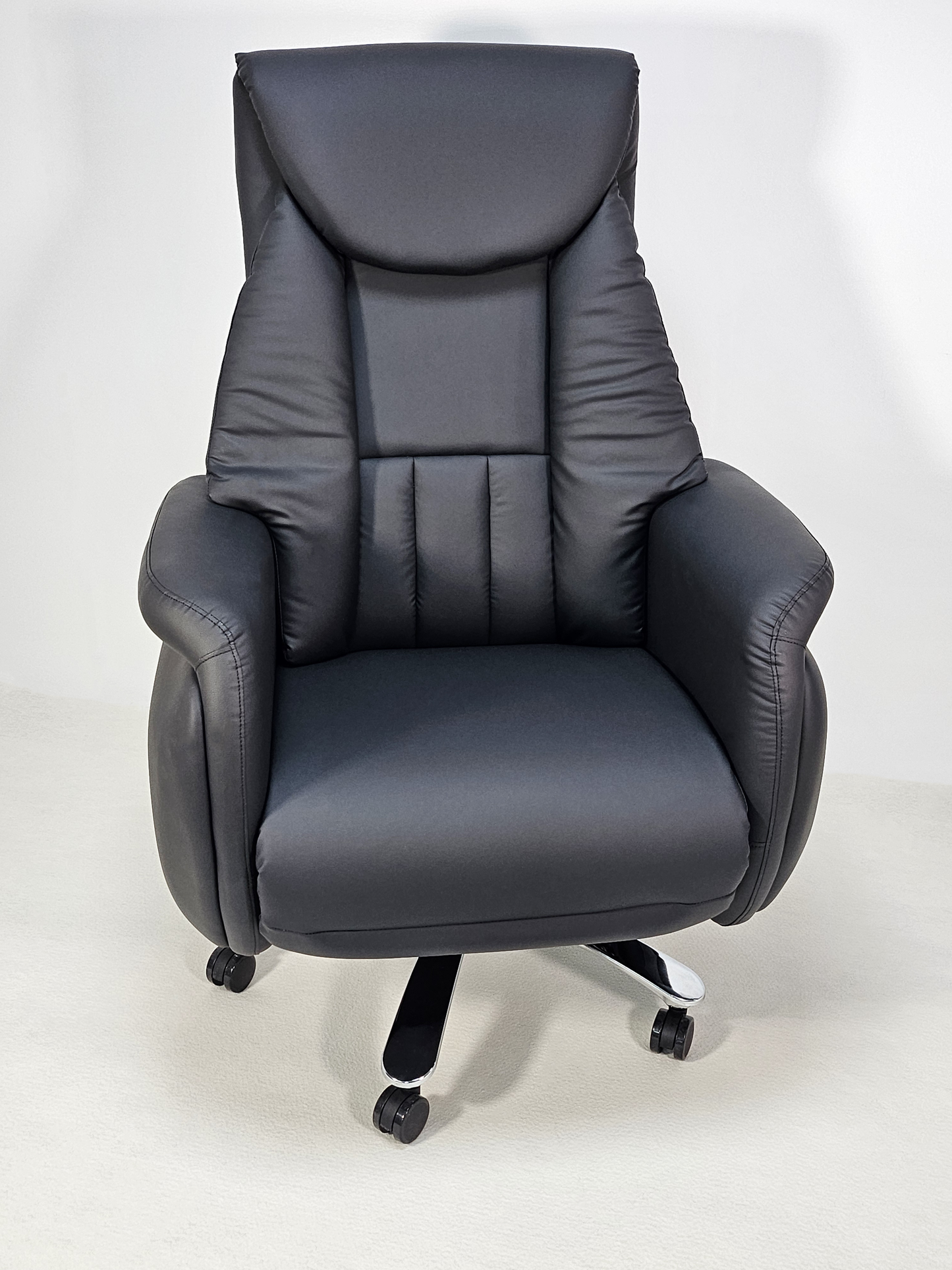 Large Black Leather Executive Full Recline Office Chair with Integrated Footrest - A808