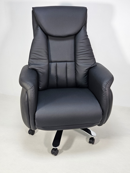 Large Black Leather Executive Full Recline Office Chair with Integrated Footrest - A808