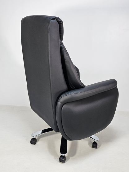 Large Black Leather Executive Full Recline Office Chair with Integrated Footrest - A808