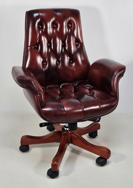 Luxury Medium Back Burgundy Genuine Leather Executive Chesterfield Office Chair - Reclining Feature - 2302B
