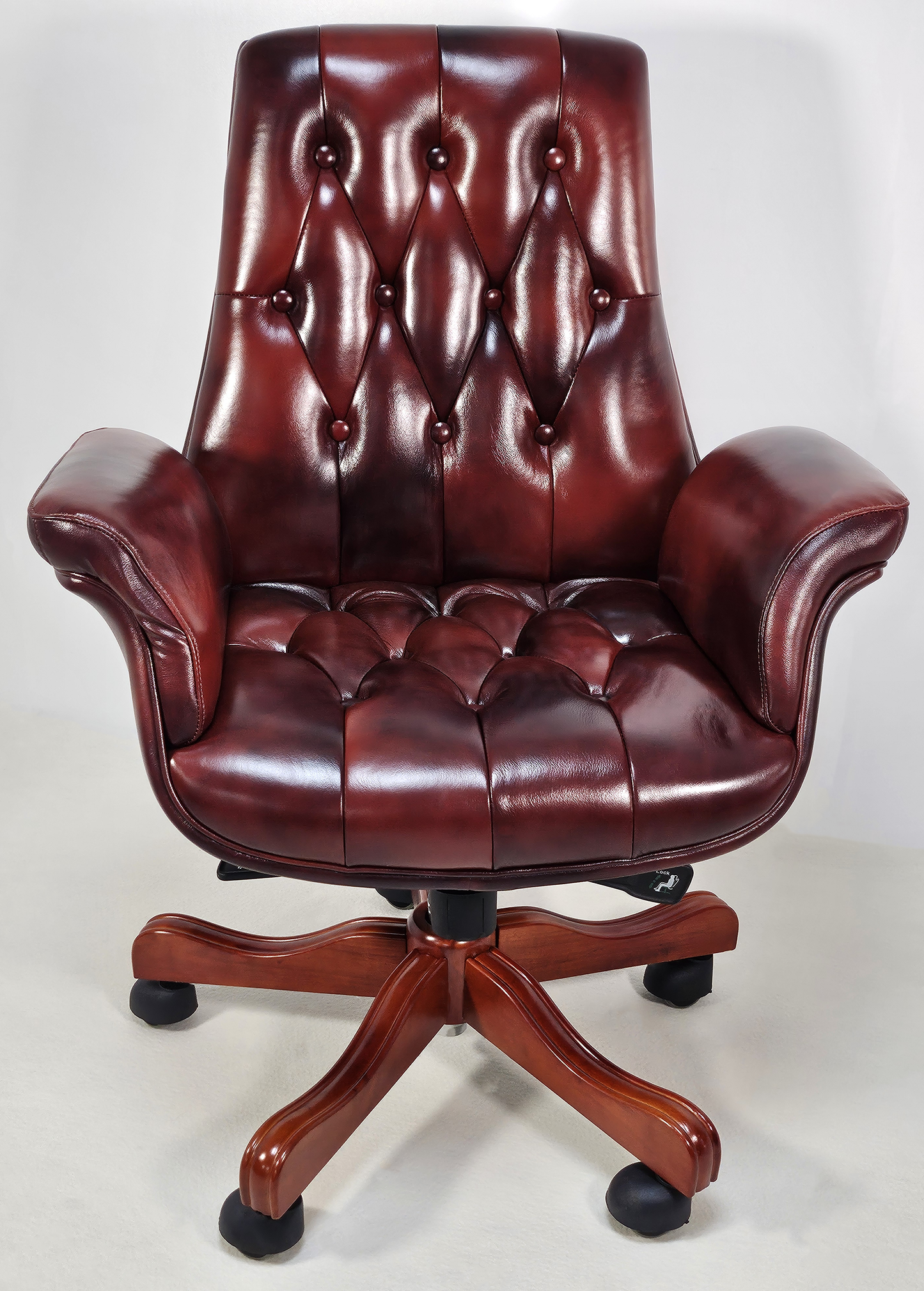 Luxury Medium Back Burgundy Genuine Leather Executive Chesterfield Office Chair - Reclining Feature - 2302B