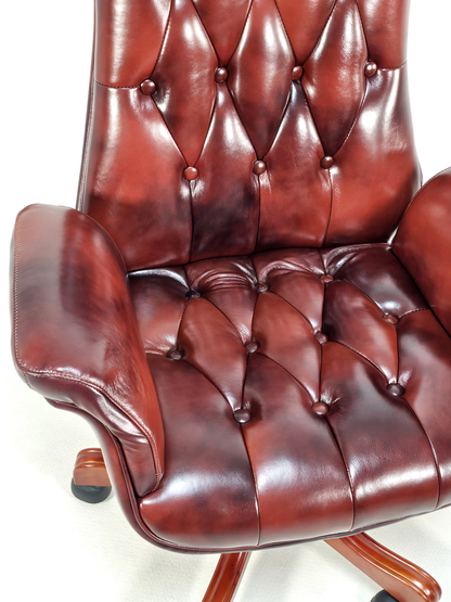 Luxury Medium Back Burgundy Genuine Leather Executive Chesterfield Office Chair - Reclining Feature - 2302B