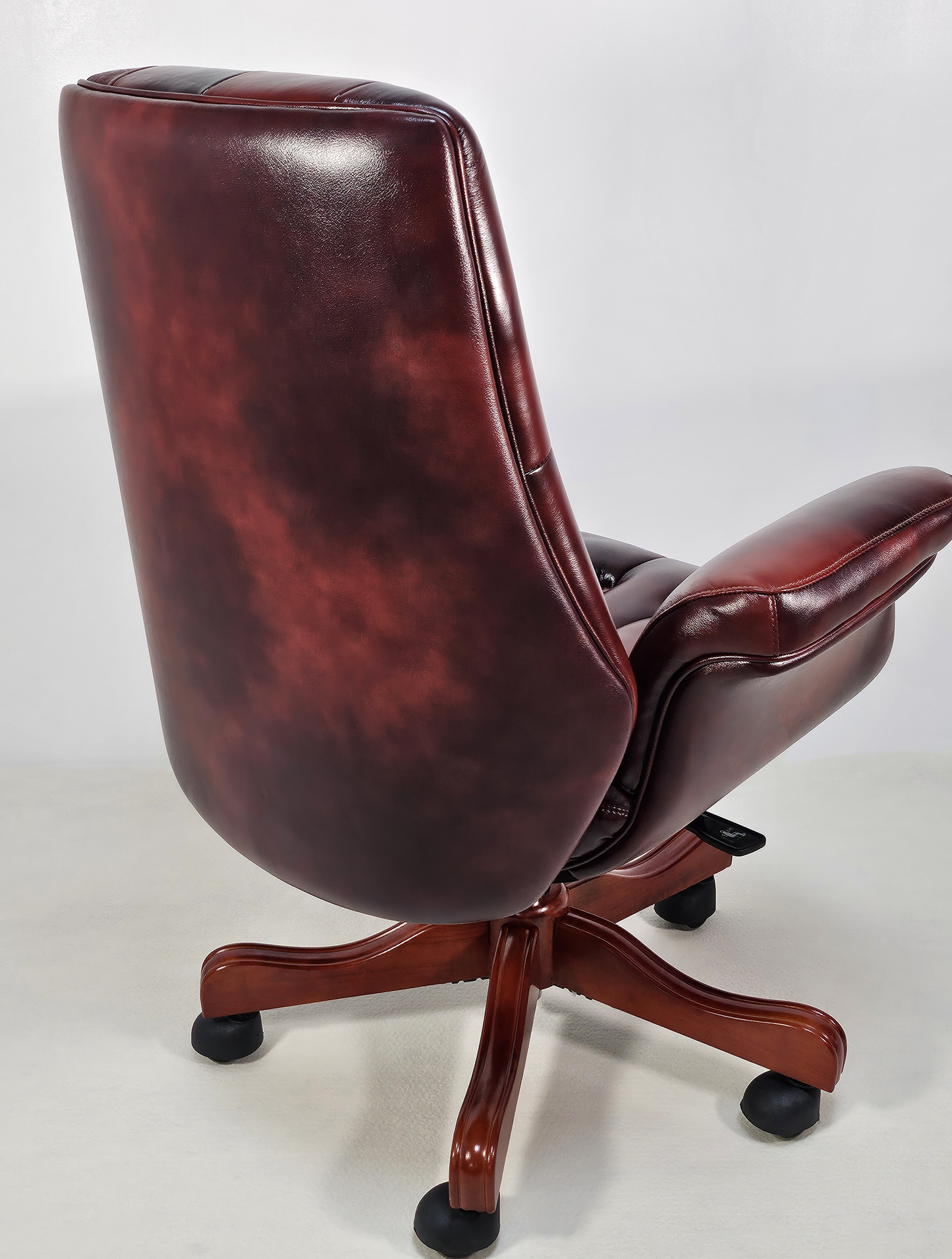 Luxury Medium Back Burgundy Genuine Leather Executive Chesterfield Office Chair - Reclining Feature - 2302B