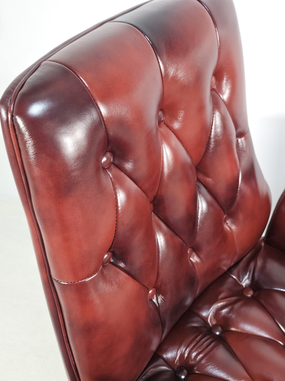 Luxury Medium Back Burgundy Genuine Leather Executive Chesterfield Office Chair - Reclining Feature - 2302B