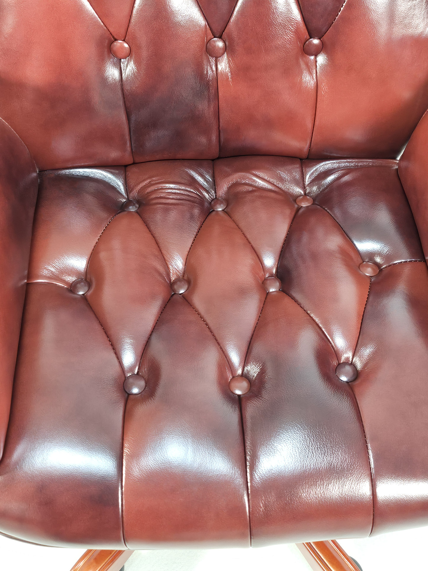Luxury Medium Back Burgundy Genuine Leather Executive Chesterfield Office Chair - Reclining Feature - 2302B