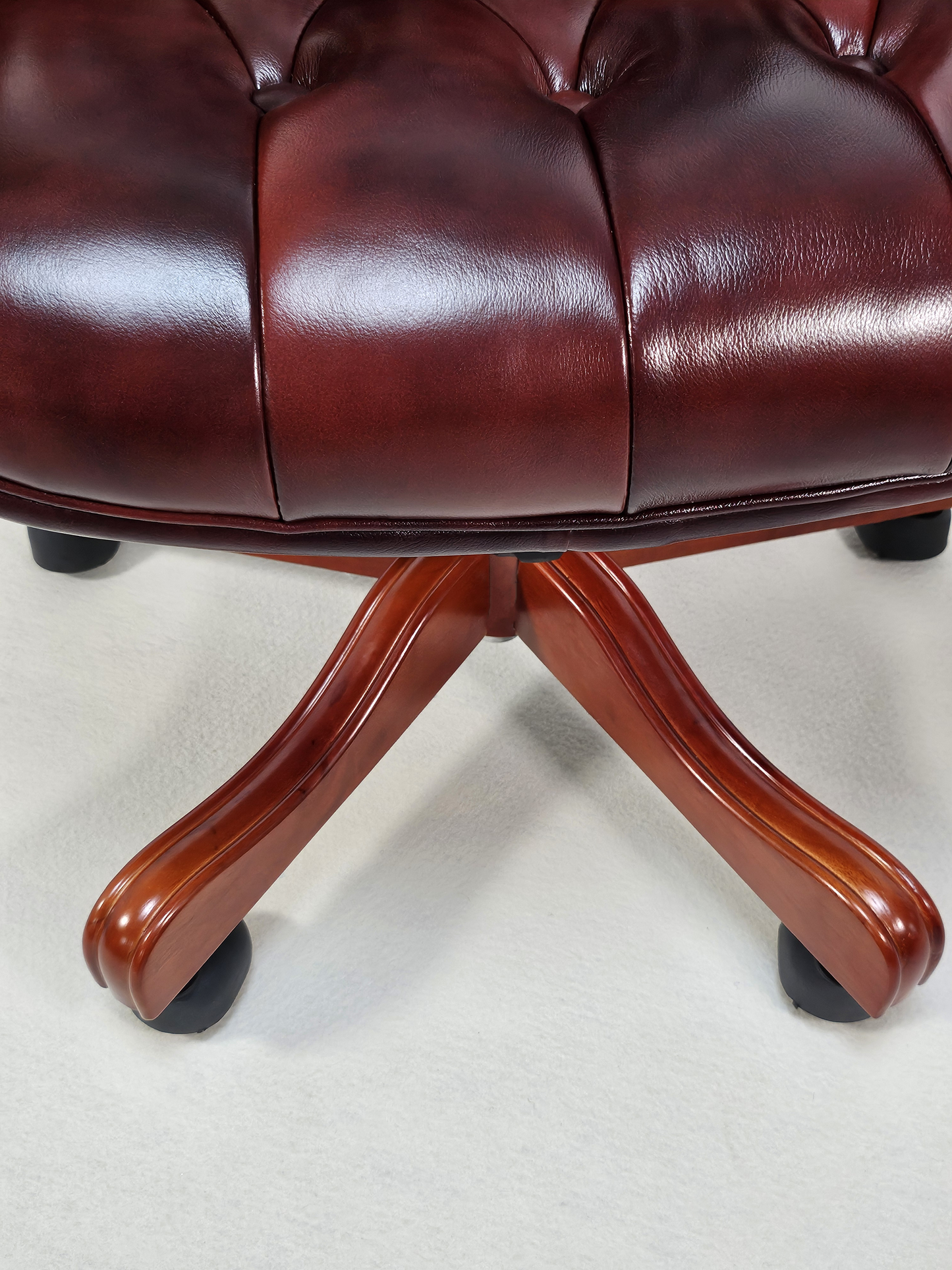 Luxury Medium Back Burgundy Genuine Leather Executive Chesterfield Office Chair - Reclining Feature - 2302B