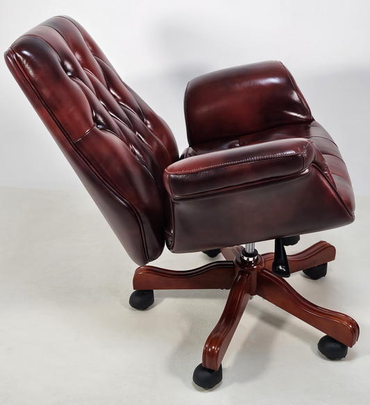 Luxury Medium Back Burgundy Genuine Leather Executive Chesterfield Office Chair - Reclining Feature - 2302B