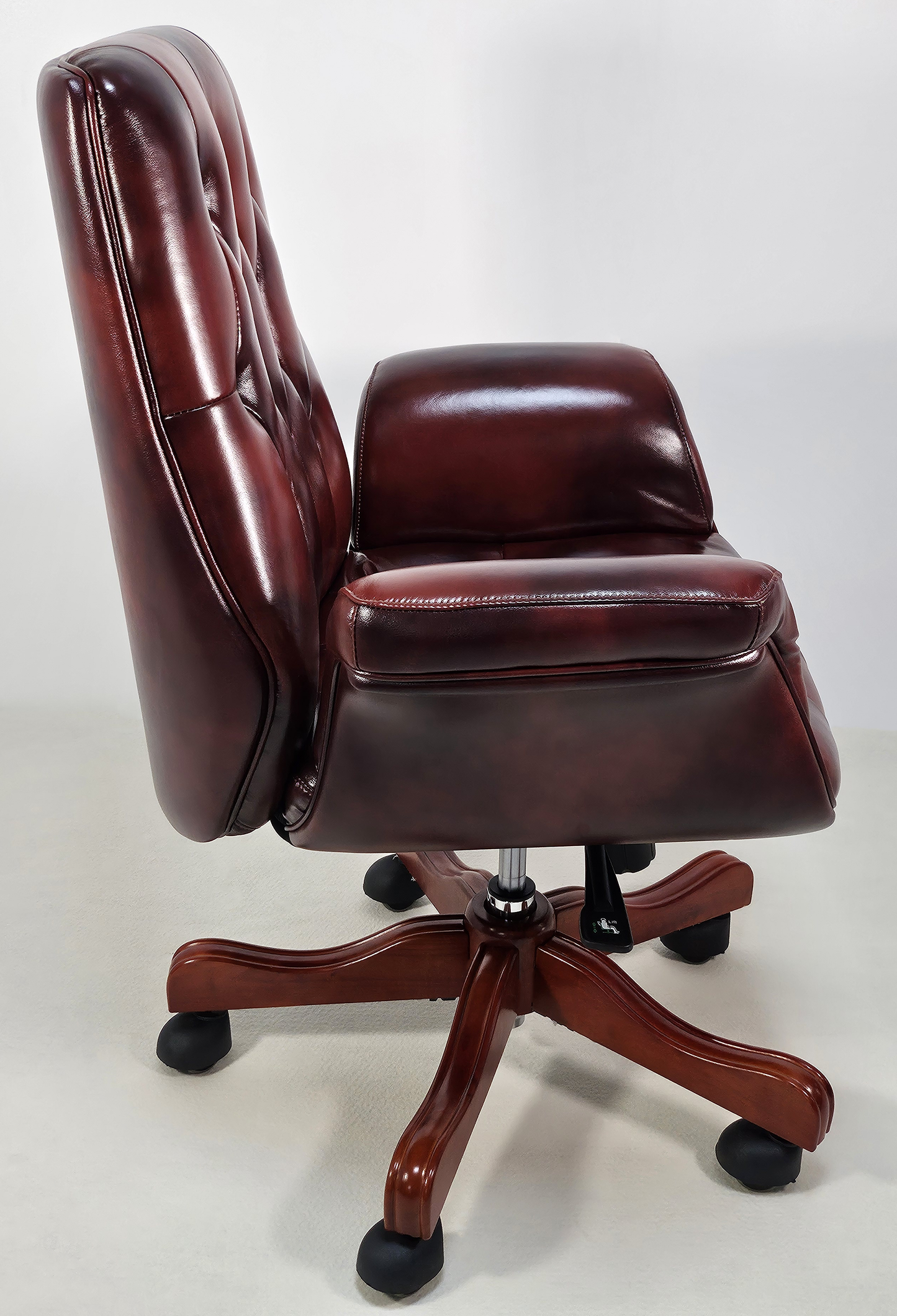 Luxury Medium Back Burgundy Genuine Leather Executive Chesterfield Office Chair - Reclining Feature - 2302B