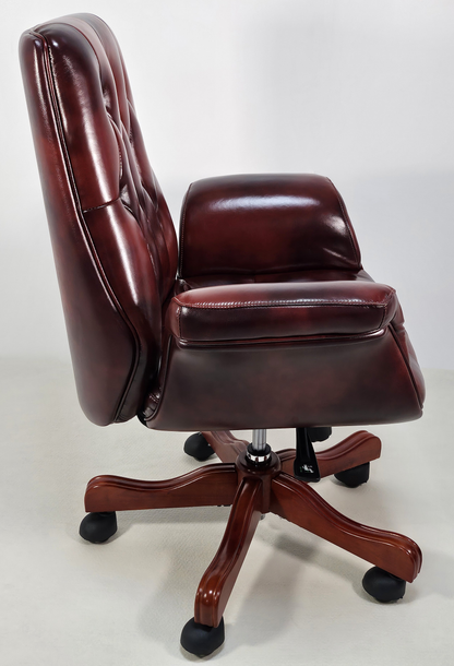 Luxury Medium Back Burgundy Genuine Leather Executive Chesterfield Office Chair - Reclining Feature - 2302B