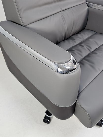 Two-Tone Grey & Brown Leather with Chrome Trimmed Arms High Back Executive Office Chair - HB-309A