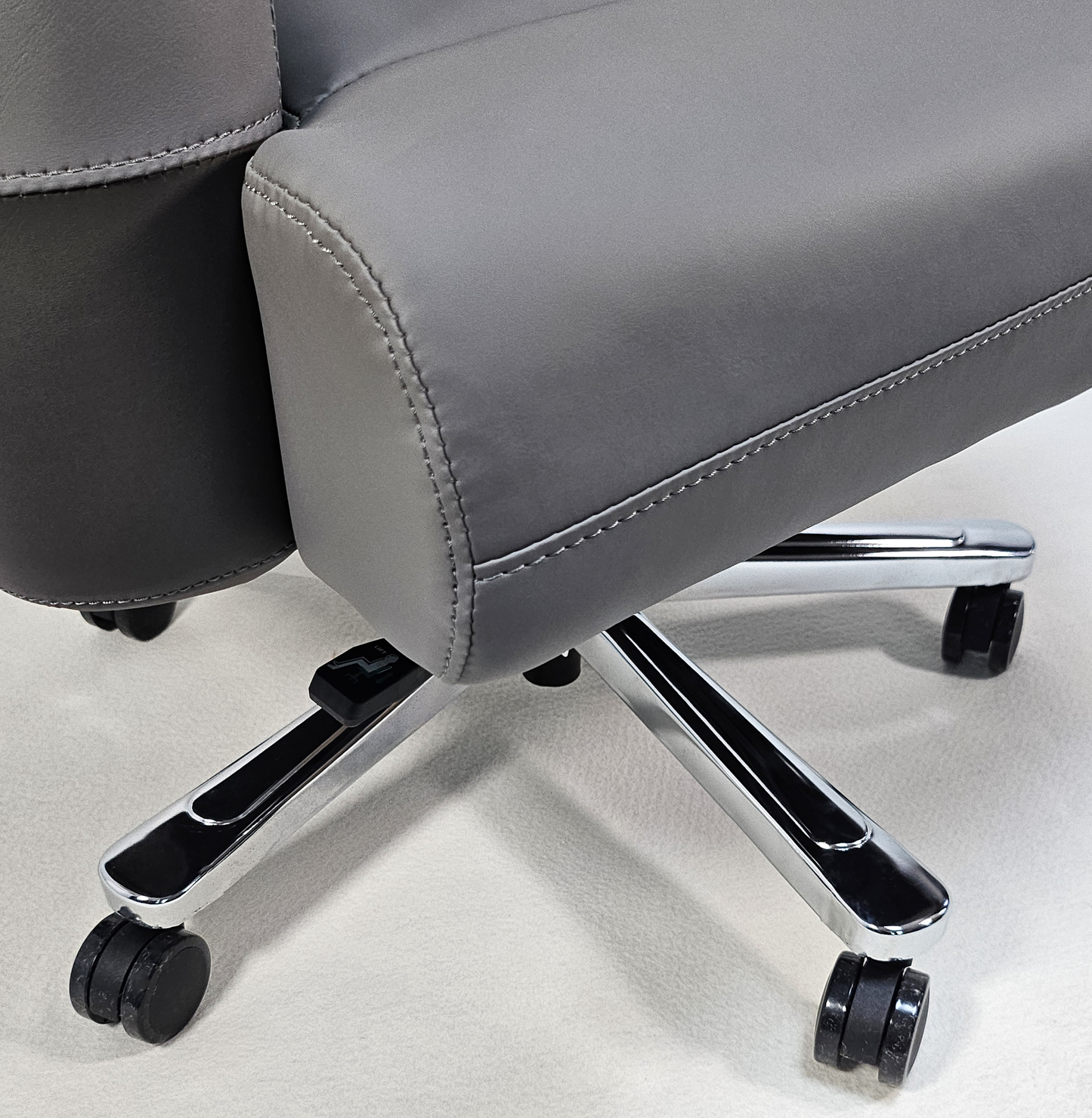 Two-Tone Grey & Brown Leather with Chrome Trimmed Arms High Back Executive Office Chair - HB-309A