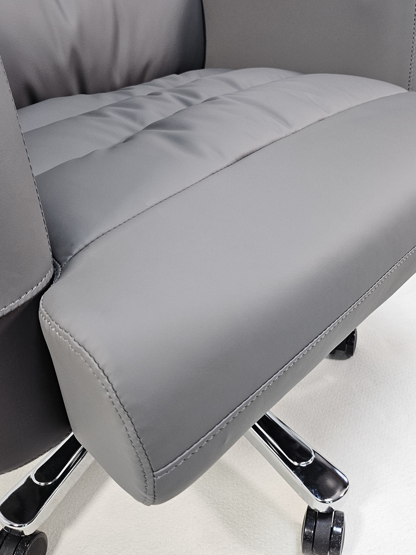 Two-Tone Grey & Brown Leather with Chrome Trimmed Arms High Back Executive Office Chair - HB-309A