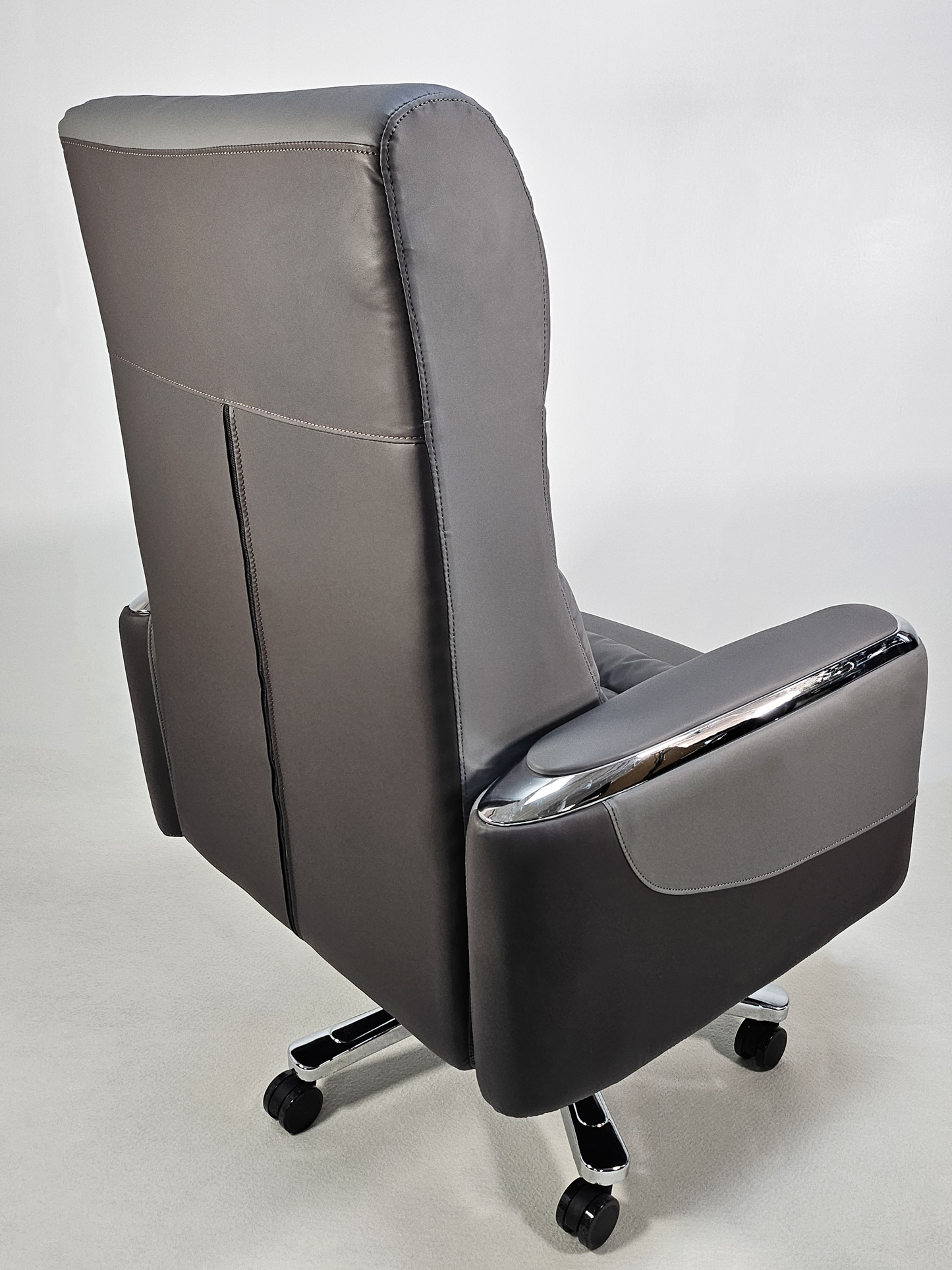 Two-Tone Grey & Brown Leather with Chrome Trimmed Arms High Back Executive Office Chair - HB-309A
