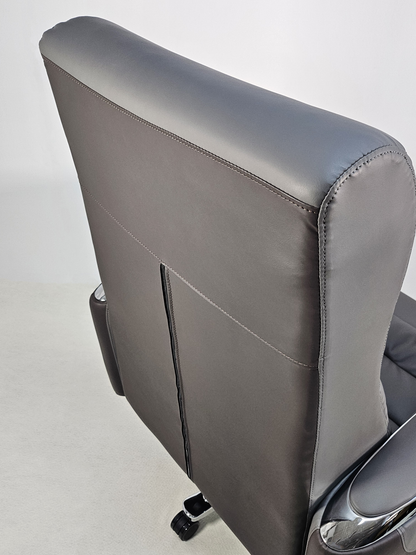 Two-Tone Grey & Brown Leather with Chrome Trimmed Arms High Back Executive Office Chair - HB-309A
