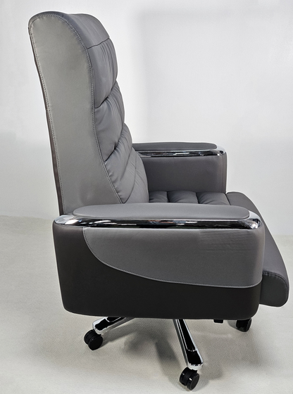 Two-Tone Grey & Brown Leather with Chrome Trimmed Arms High Back Executive Office Chair - HB-309A