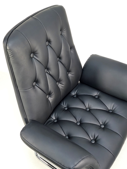 Luxury Medium Back Black Leather Executive Chesterfield Visitor Chair - 2302C