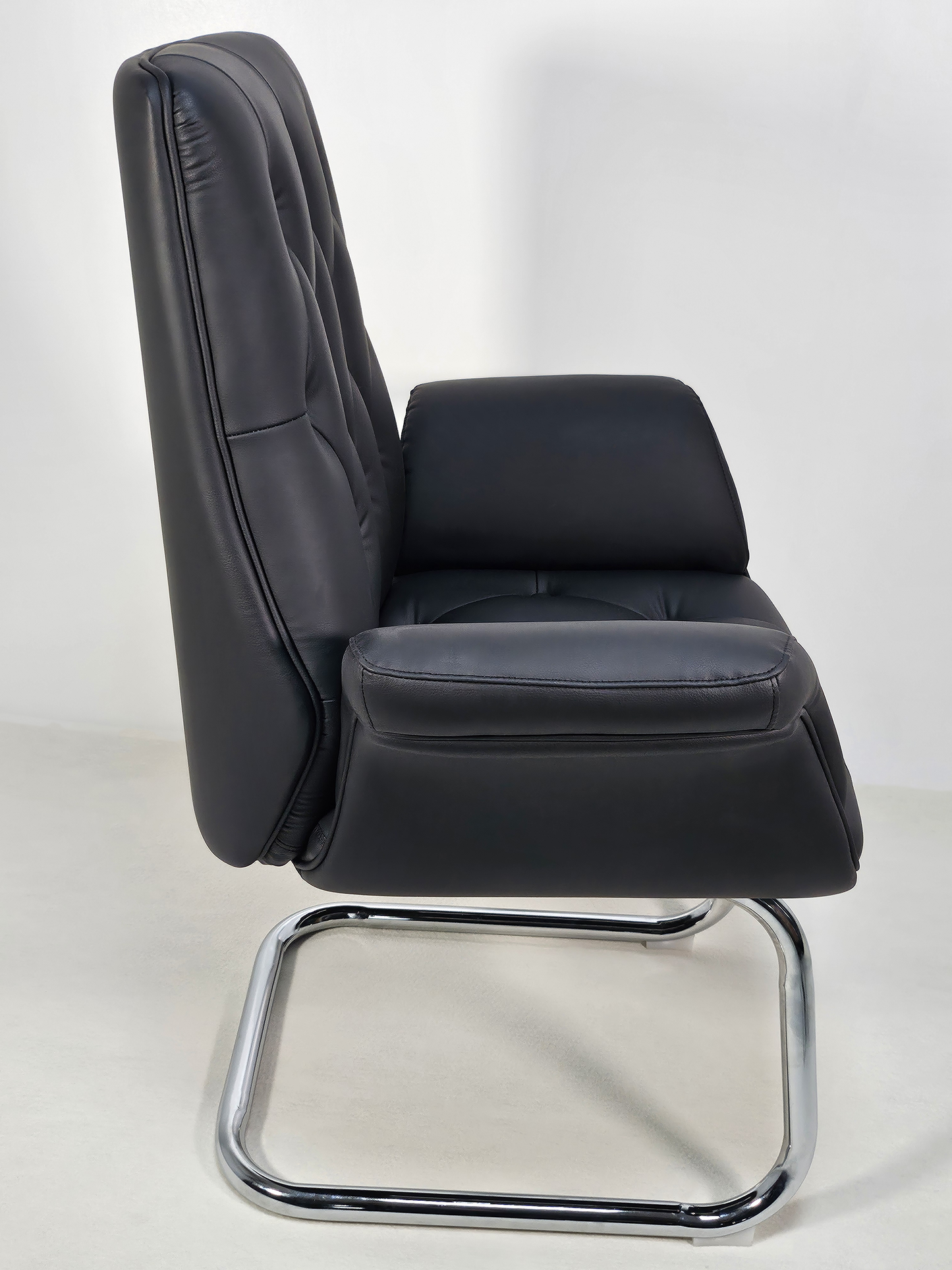 Luxury Medium Back Black Leather Executive Chesterfield Visitor Chair - 2302C