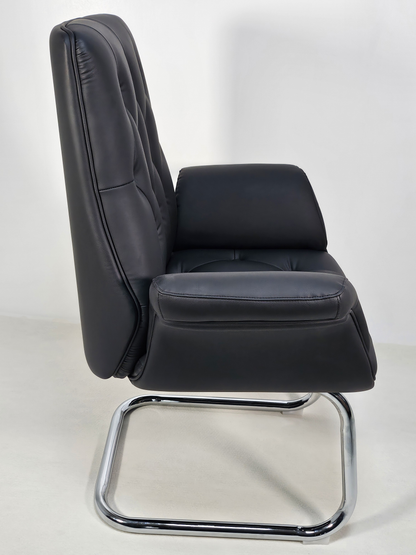 Luxury Medium Back Black Leather Executive Chesterfield Visitor Chair - 2302C