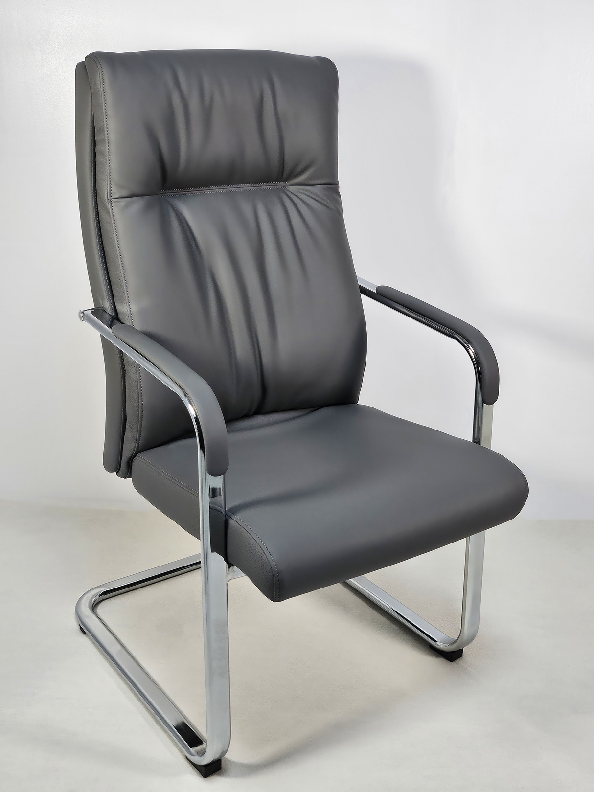 Quality Grey Leather Executive Boardroom Chair with Chrome Frame - FE-242