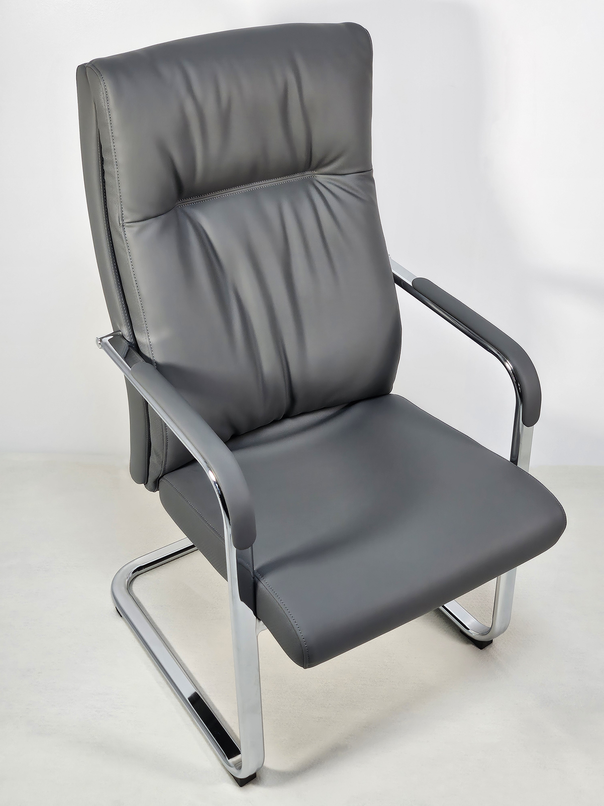 Quality Grey Leather Executive Boardroom Chair with Chrome Frame - FE-242